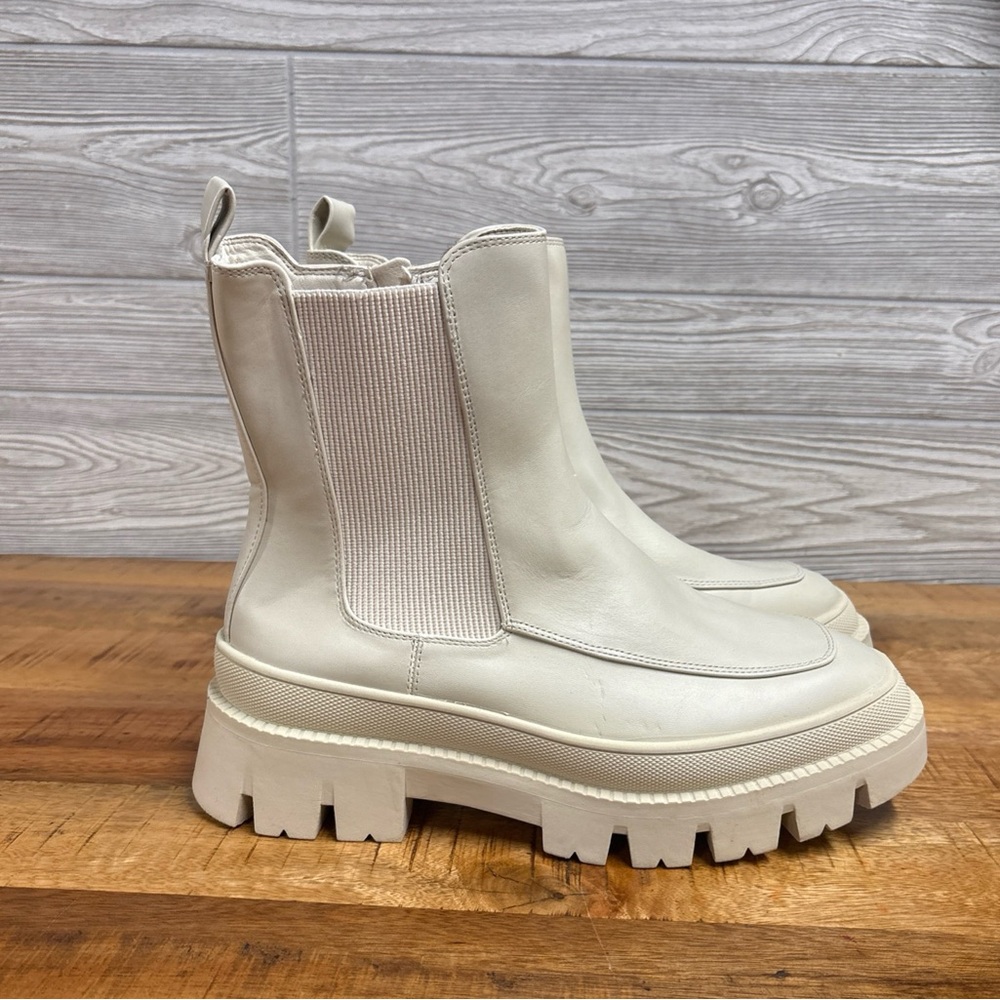 Lane Bryant Dream Cloud Faux Leather Super Lug Booties Beige SZ 9W